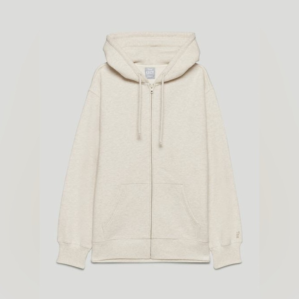 Artizia TNA Cozy Fleece Boyfriend Zip Hoodie - Heather Light Oatmeal Size XS